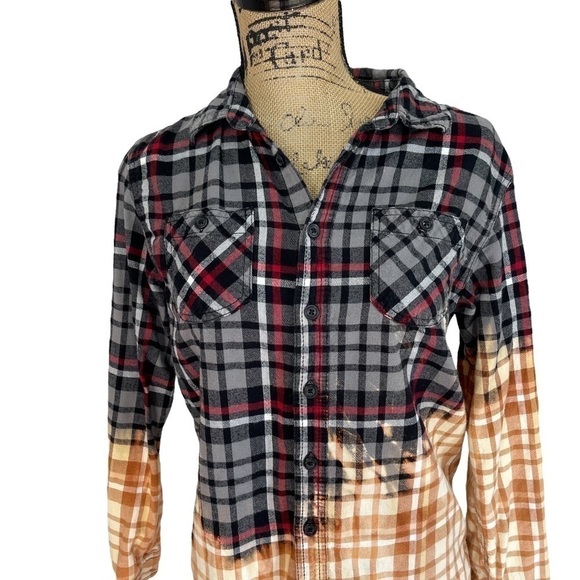 Upcycled Bleach Dip Dye Boho Flannel Top - Picture 3 of 8
